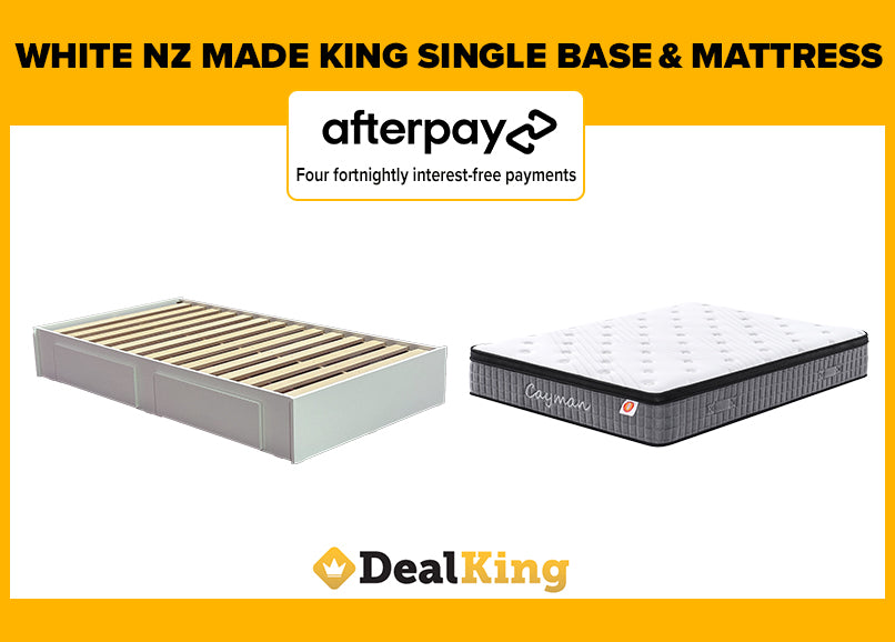 WHITE 2 DRAWER NZ MADE KING SINGLE SLAT BASE & MATTRESS