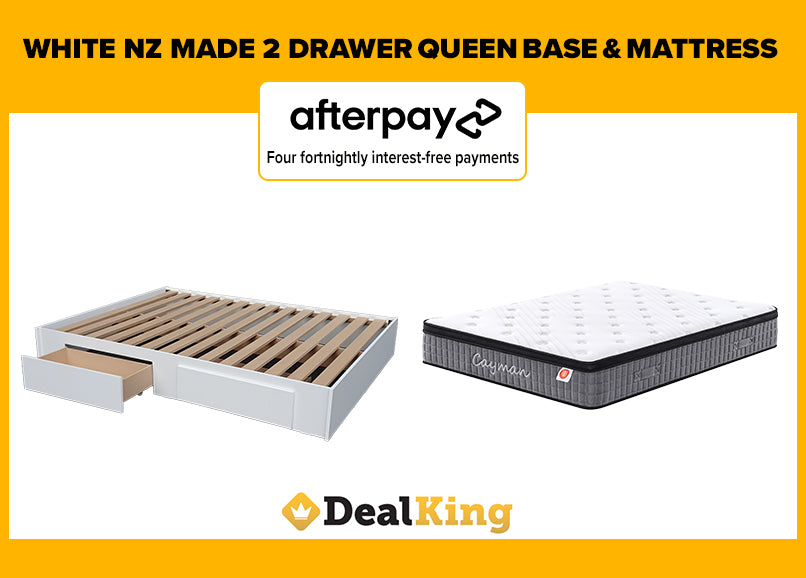 WHITE 2 DRAWER NZ MADE QUEEN BASE + POCKET SPRING MATTRESS
