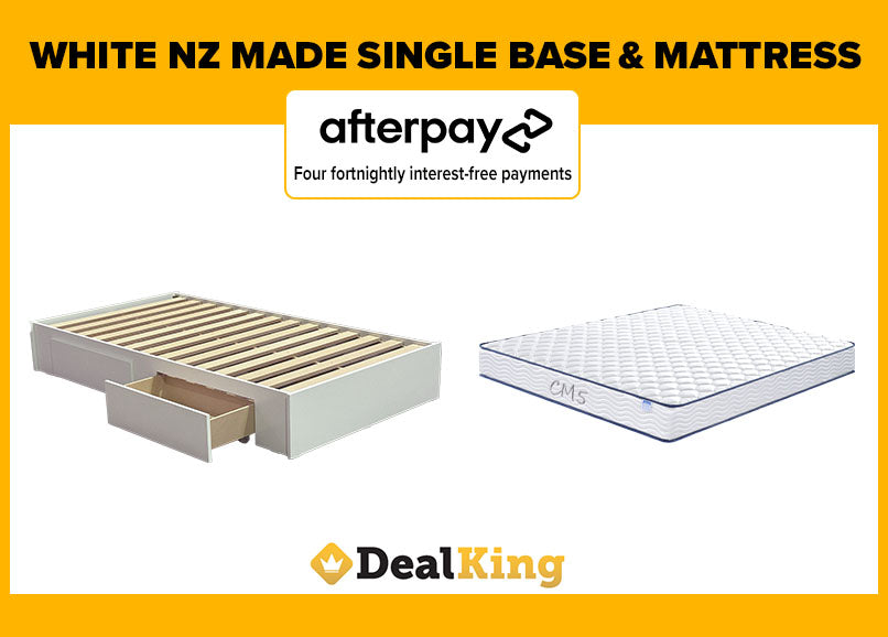 WHITE 2 DRAWER NZ MADE SINGLE SLAT BASE & MATTRESS