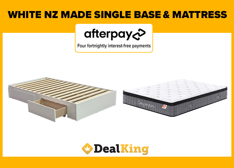 WHITE 2 DRAWER NZ MADE SINGLE BASE & POCKET SPRING MATTRESS