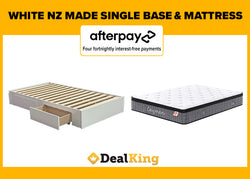 WHITE 2 DRAWER NZ MADE SINGLE BASE & POCKET SPRING MATTRESS