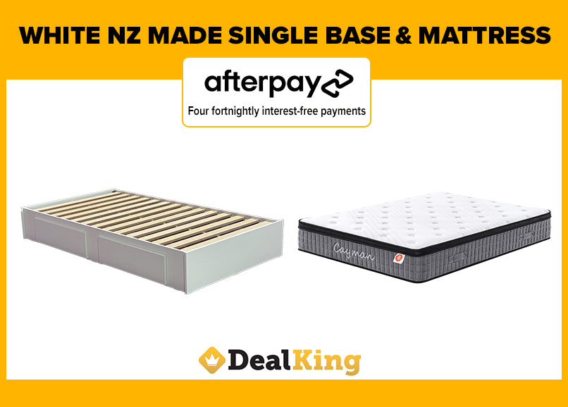 WHITE 2 DRAWER NZ MADE SINGLE BASE & POCKET SPRING MATTRESS