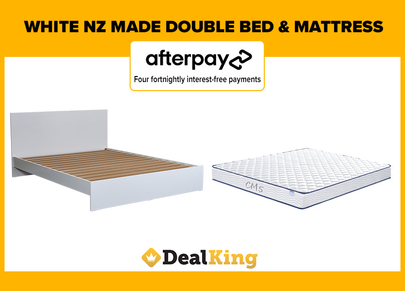 WHITE NZ MADE DOUBLE SLAT BED + MATTRESS