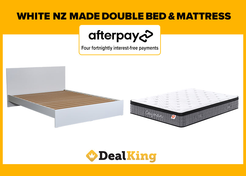 WHITE NZ MADE DOUBLE SLAT BED + POCKET SPRING MATTRESS