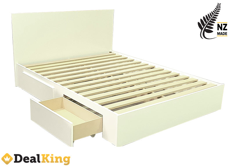 WHITE 2 DRAWER NZ MADE DOUBLE SLAT BED