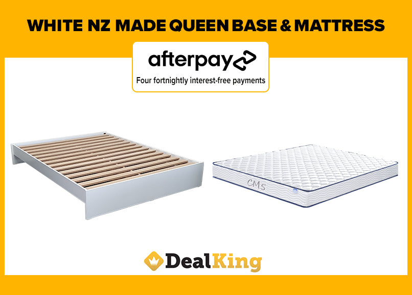 WHITE NZ MADE QUEEN SLAT BASE + MATTRESS