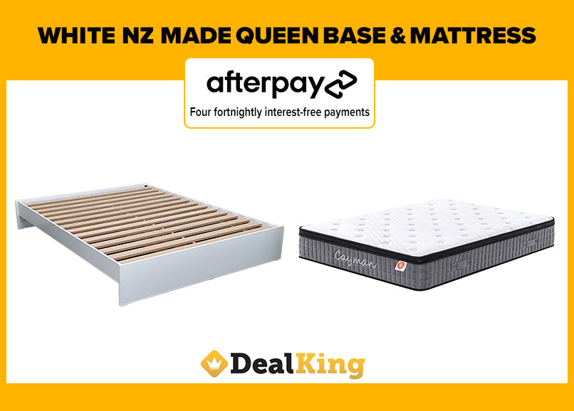 WHITE NZ MADE QUEEN SLAT BASE + POCKET SPRING MATTRESS