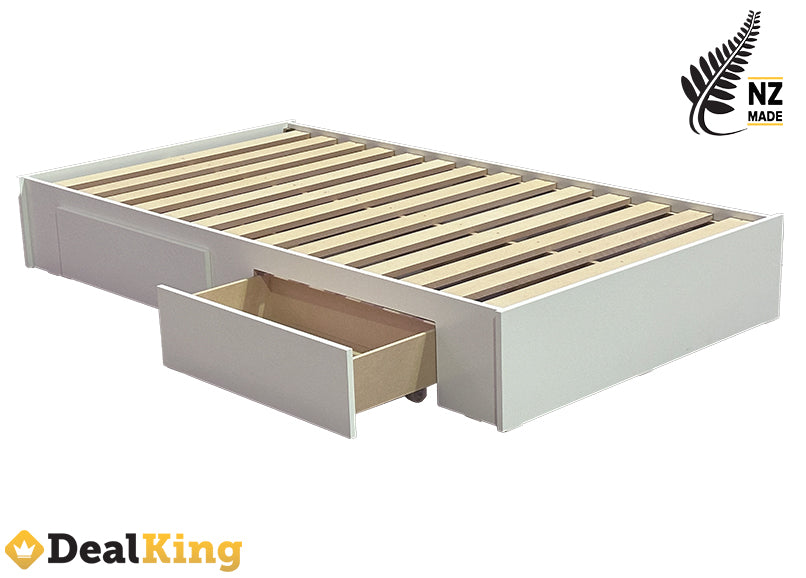WHITE 2 DRAWER NZ MADE SINGLE SLAT BASE