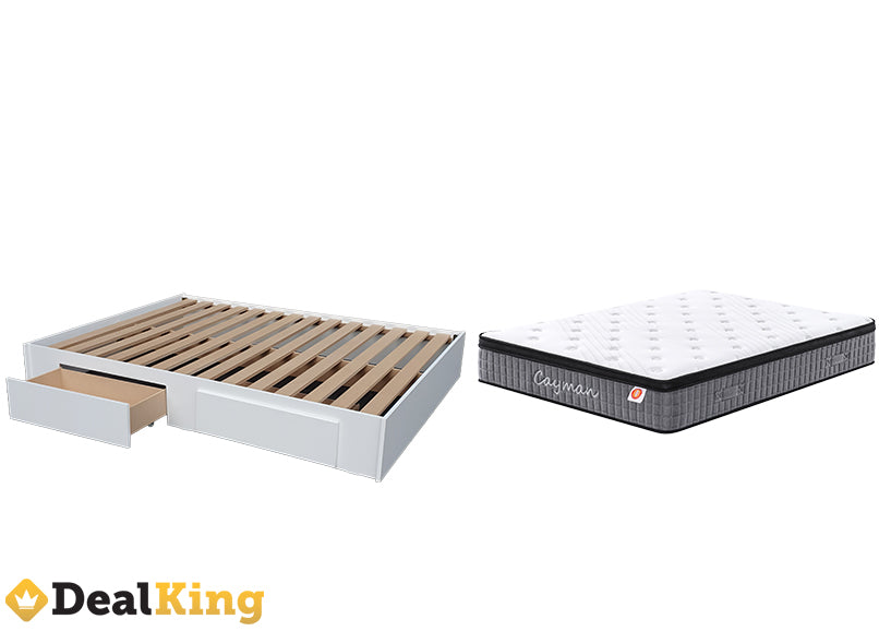 WHITE 2 DRAWER NZ MADE QUEEN BASE + POCKET SPRING MATTRESS