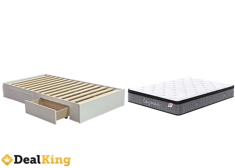 WHITE 2 DRAWER NZ MADE SINGLE BASE & POCKET SPRING MATTRESS