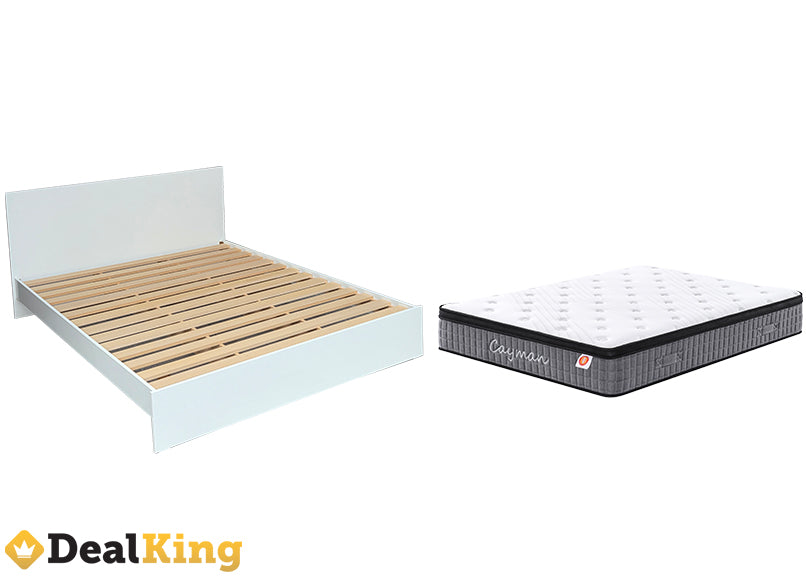 WHITE NZ MADE KING SLAT BED + POCKET SPRING MATTRESS