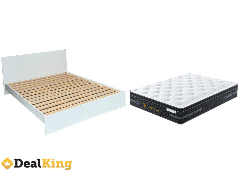 WHITE NZ MADE KING SLAT BED & PANAMERA EURO TOP MATTRESS