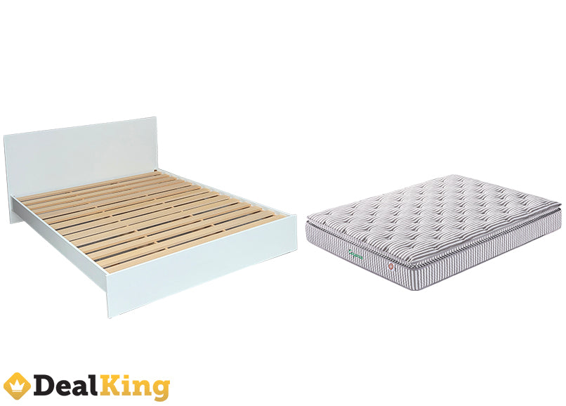 WHITE NZ MADE KING SLAT BED + PILLOW TOP MATTRESS