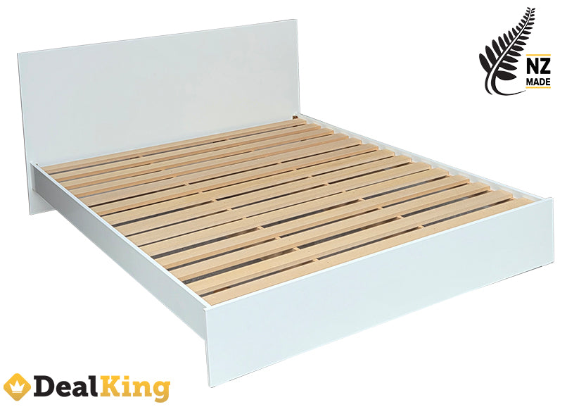 WHITE NZ MADE KING SLAT BED & PANAMERA EURO TOP MATTRESS