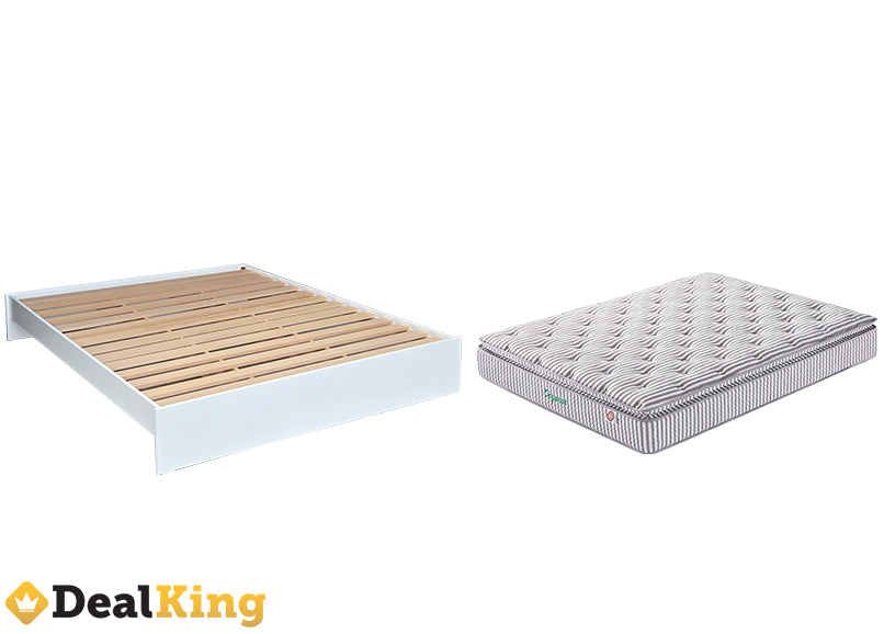WHITE NZ MADE KING SLAT BASE + PILLOW TOP MATTRESS
