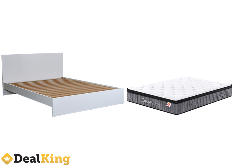 WHITE NZ MADE QUEEN SLAT BED + POCKET SPRING MATTRESS