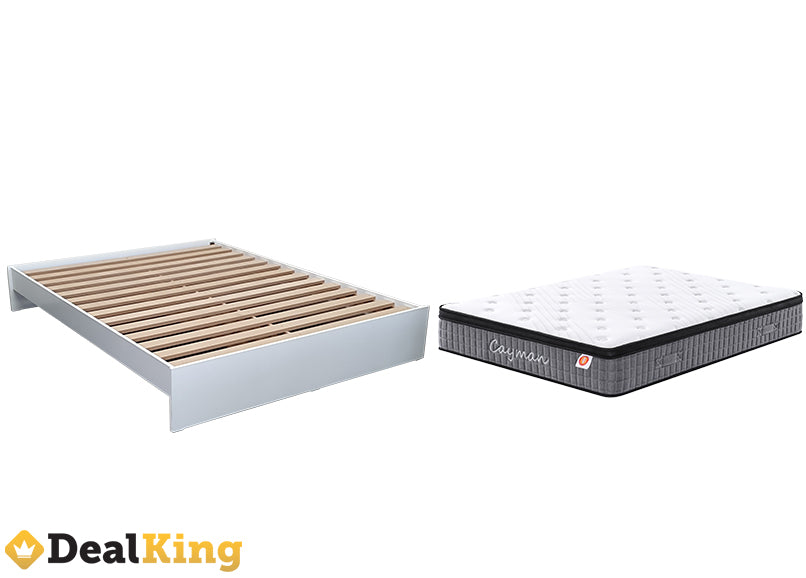 WHITE NZ MADE QUEEN SLAT BASE + POCKET SPRING MATTRESS