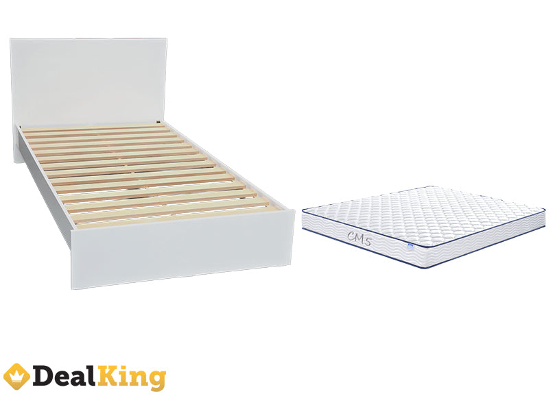 WHITE NZ MADE SINGLE SLAT BED & MATTRESS