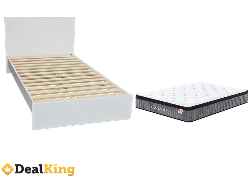 WHITE NZ MADE SINGLE SLAT BED & POCKET SPRING MATTRESS
