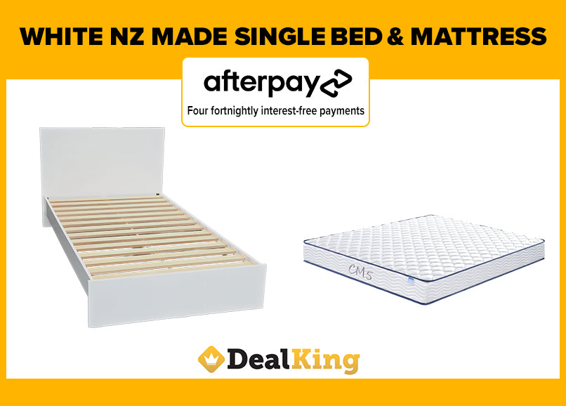 WHITE NZ MADE SINGLE SLAT BED & MATTRESS