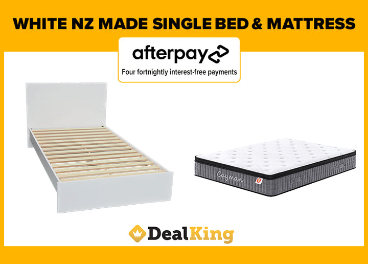 WHITE NZ MADE SINGLE SLAT BED & POCKET SPRING MATTRESS