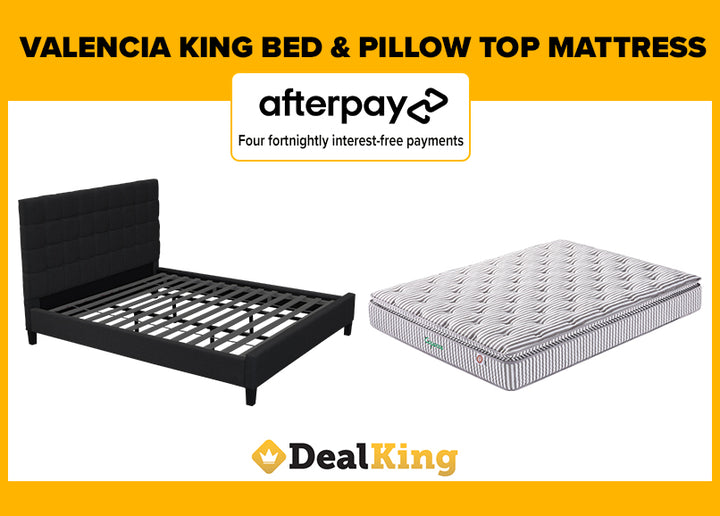 VALENCIA KING SLAT BED BLACK & PILLOW TOP MATTRESS