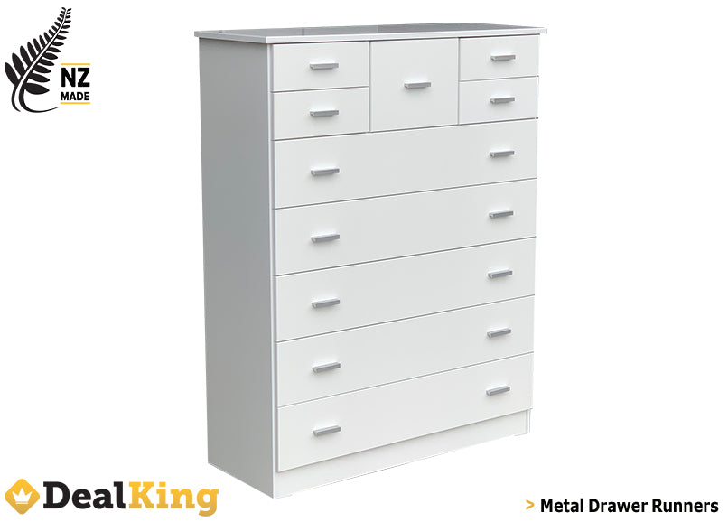 10 DRAWER FULLY ASSEMBLED NZ MADE TALLBOY WHITE