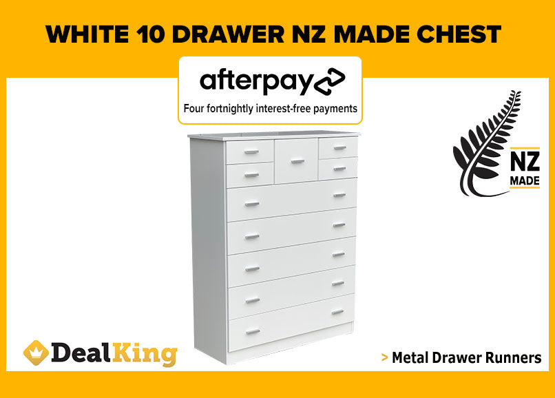 10 DRAWER FULLY ASSEMBLED NZ MADE TALLBOY WHITE