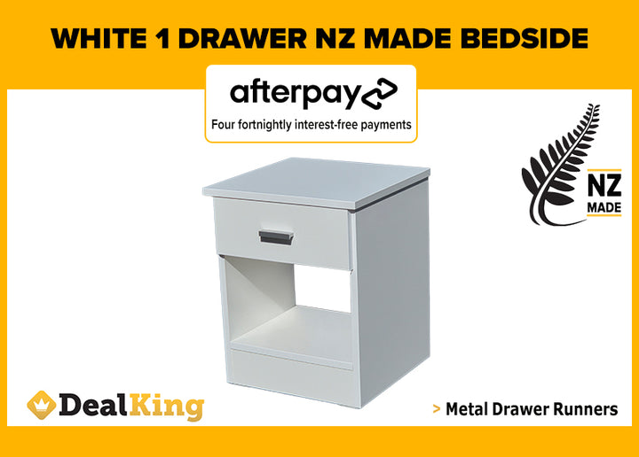 1 DRAWER FULLY ASSEMBLED NZ MADE BEDSIDE WHITE