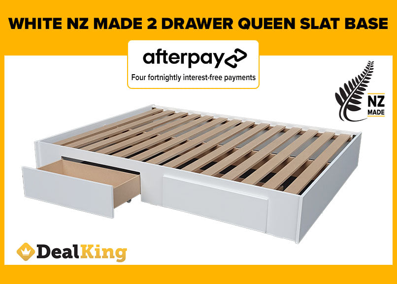 WHITE NZ MADE 2 DRAWER QUEEN SLAT BASE