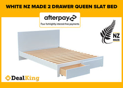 WHITE 2 DRAWER NZ MADE QUEEN SLAT BED