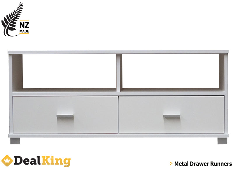 2 DRAWER FULLY ASSEMBLED NZ MADE TV UNIT WHITE
