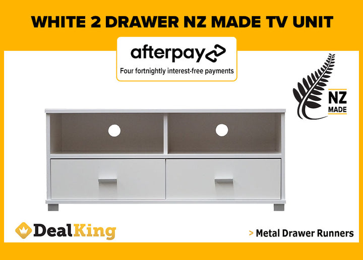 2 DRAWER FULLY ASSEMBLED NZ MADE TV UNIT WHITE