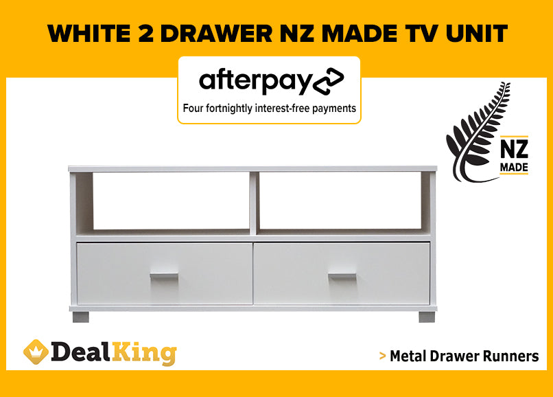2 DRAWER FULLY ASSEMBLED NZ MADE TV UNIT WHITE