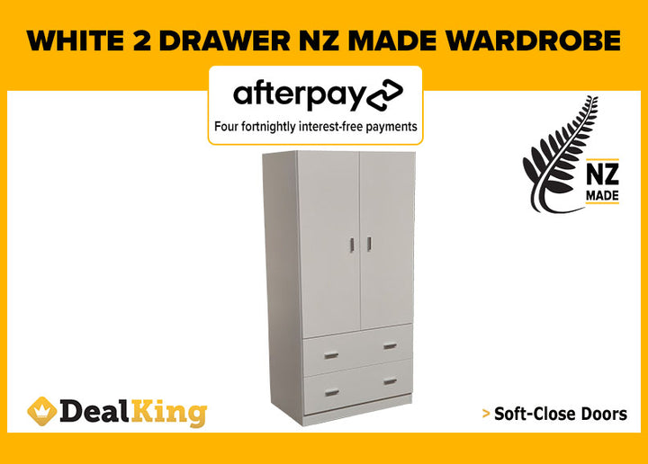 WHITE FULLY ASSEMBLED NZ MADE 2 DRAWER WARDROBE