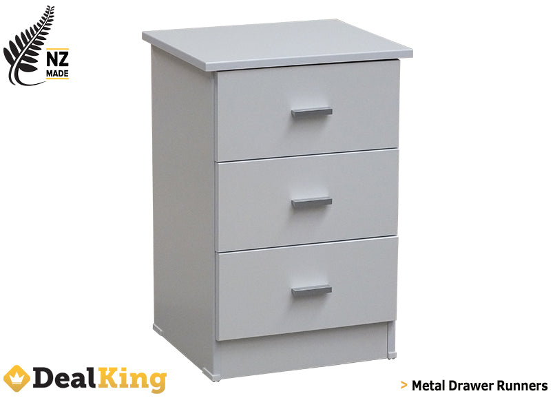 3 DRAWER FULLY ASSEMBLED NZ MADE HIGHER BEDSIDE WHITE