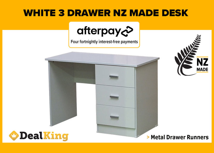 WHITE NZ MADE 3 DRAWER DESK