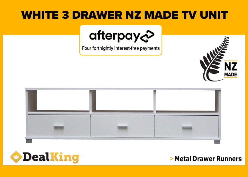 3 DRAWER FULLY ASSEMBLED NZ MADE TV UNIT WHITE