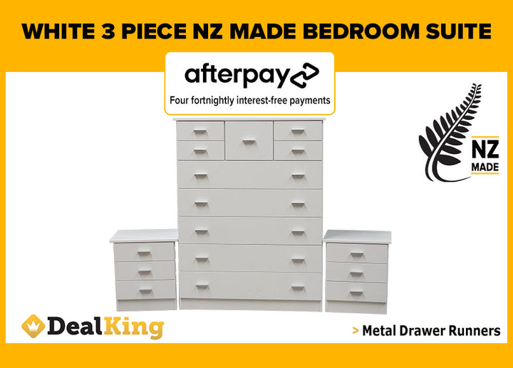 WHITE FULLY ASSEMBLED NZ MADE 3PC BEDROOM SUITE