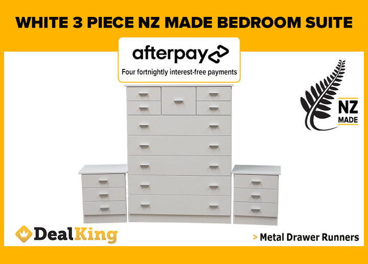 WHITE NZ MADE 3PC BEDROOM SUITE