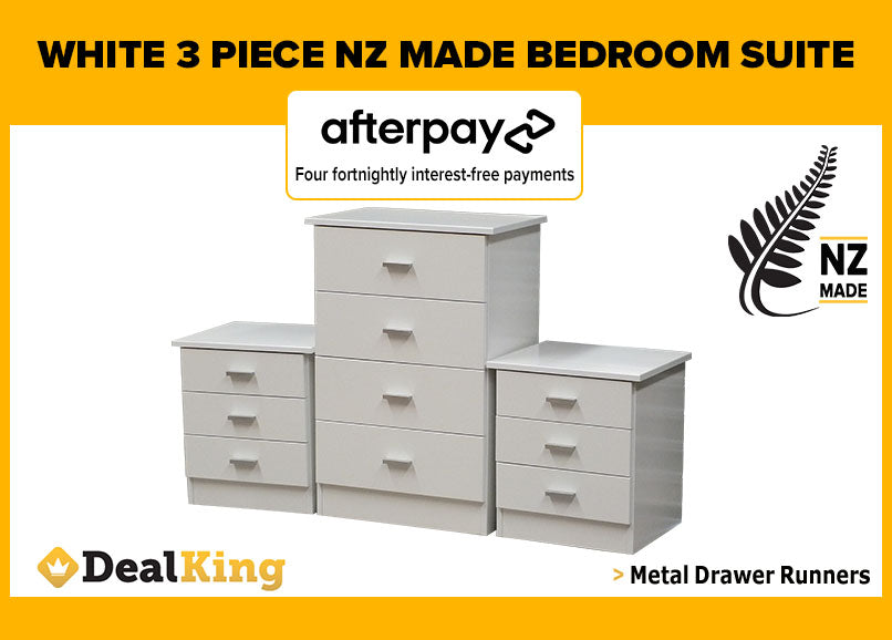 NZ MADE FULLY ASSEMBLED 3PC BEDROOM SET WHITE