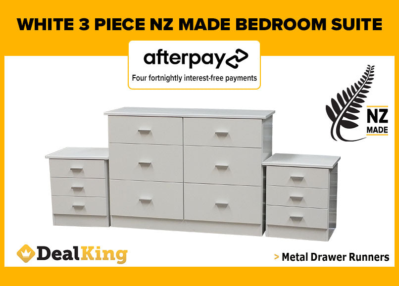 3PC FULLY ASSEMBLED NZ MADE BEDROOM SET WHITE