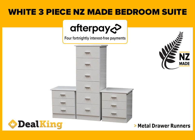 WHITE FULLY ASSEMBLED NZ MADE 3PC BEDROOM SET
