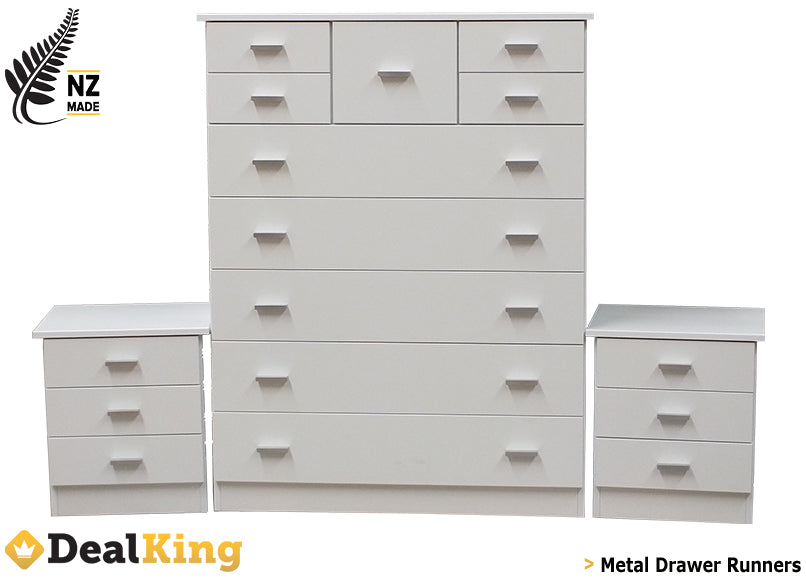 WHITE FULLY ASSEMBLED NZ MADE 3PC BEDROOM SUITE