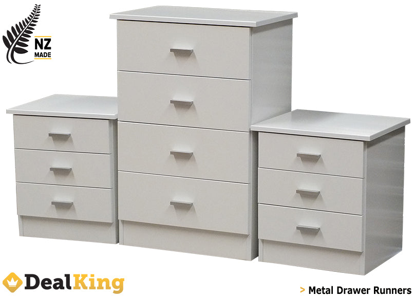 NZ MADE FULLY ASSEMBLED 3PC BEDROOM SET WHITE