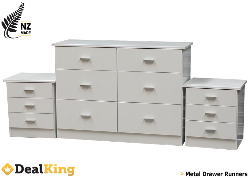 3PC FULLY ASSEMBLED NZ MADE BEDROOM SET WHITE