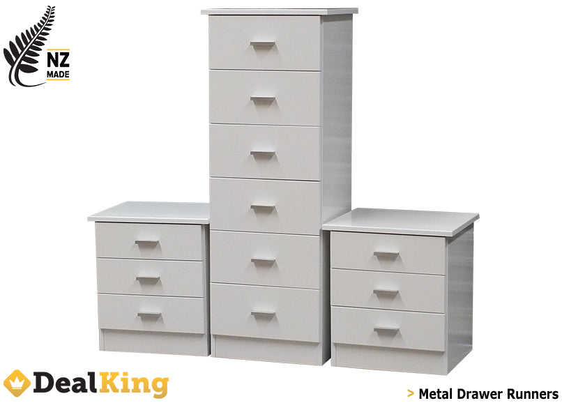 WHITE FULLY ASSEMBLED NZ MADE 3PC BEDROOM SET