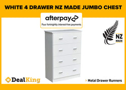 4 DRAWER FULLY ASSEMBLED NZ MADE JUMBO CHEST WHITE