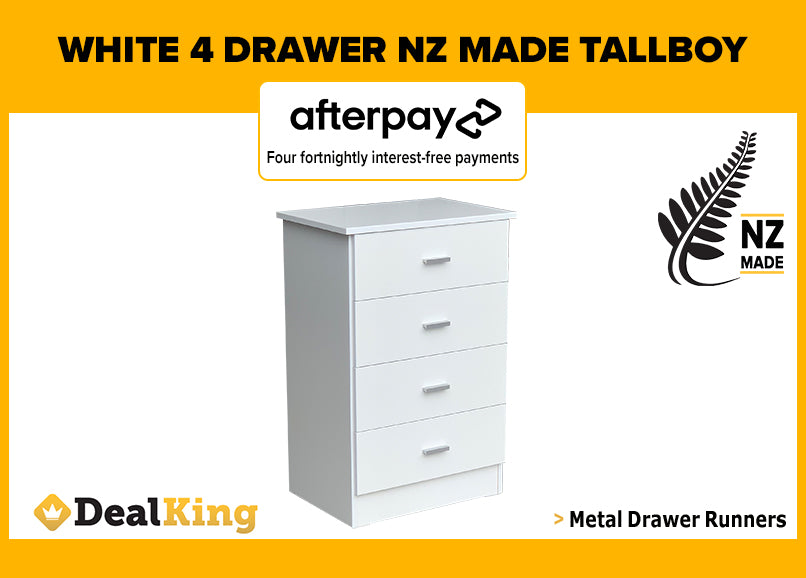 4 DRAWER FULLY ASSEMBLED NZ MADE TALLBOY WHITE