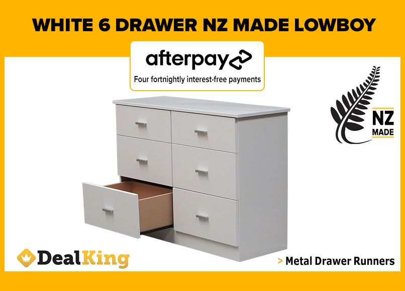6 DRAWER FULLY ASSEMBLED NZ MADE LOWBOY WHITE